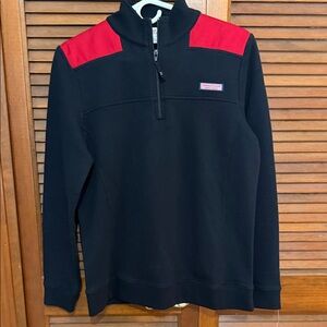 Like new. Vineyard Vines Black and Red 1/4 Zip-Up Sweater. Female size medium